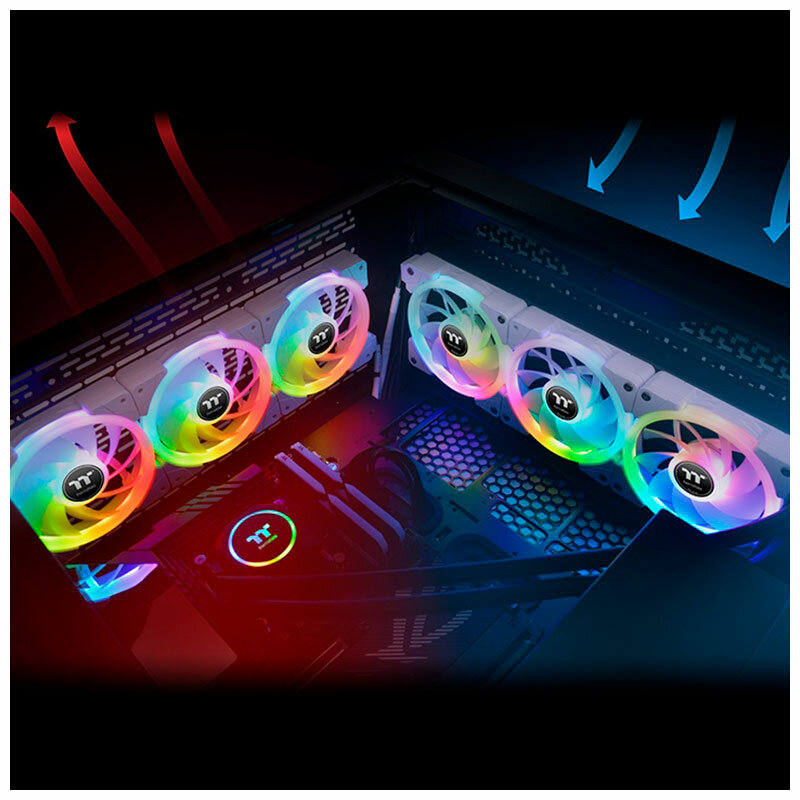 Вентилятор в корпус Thermaltake CL-F162-PL14SW-A SWAFAN EX14 RGB PC Cooling Fan White TT Premium Edition 3 Pack/Fan/14025/PWM 500~2000rpm/magnetic terminal/LED software control/White - фото №9