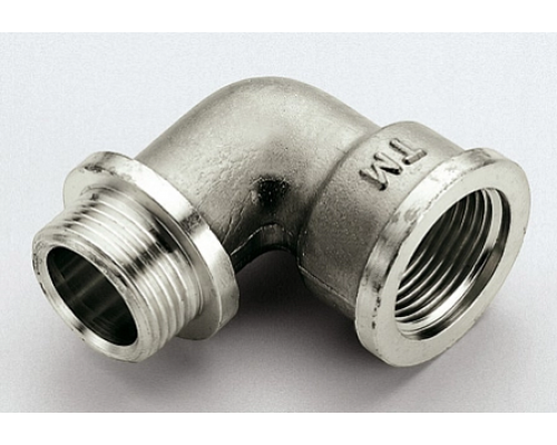 фото Угольник никелированный, резьба наружная/внутренняя, с фланцем 3/4"х3/4" Tiemme.