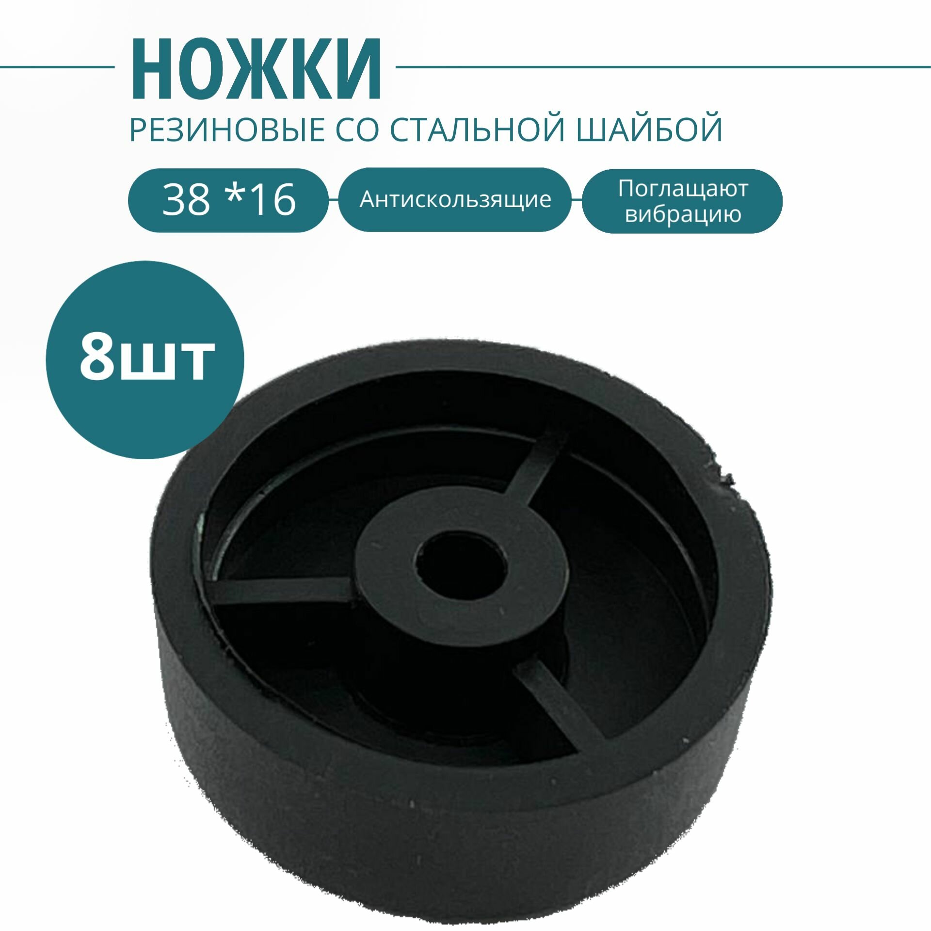 Изображение Ножка резиновая, стальная вставка внутри 38х16мм(8шт.). Фурнитура для изготовления ящиков, кофров, кейсов, сундуков