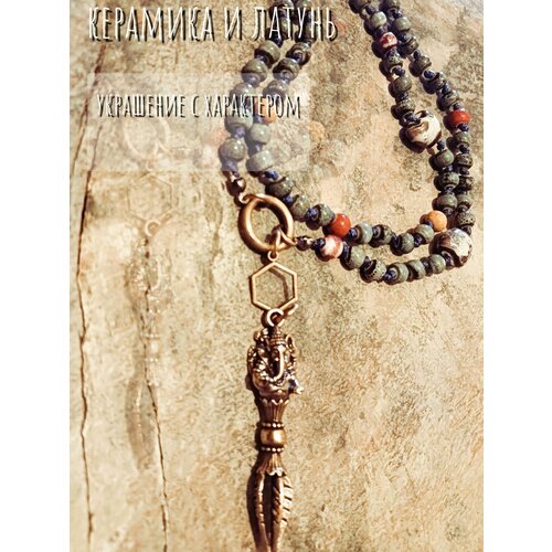 Колье Сибирская Бронза Украшение из керамики, этника,бохо, буддийский стиль, длина 67 см, желтый, бежевый