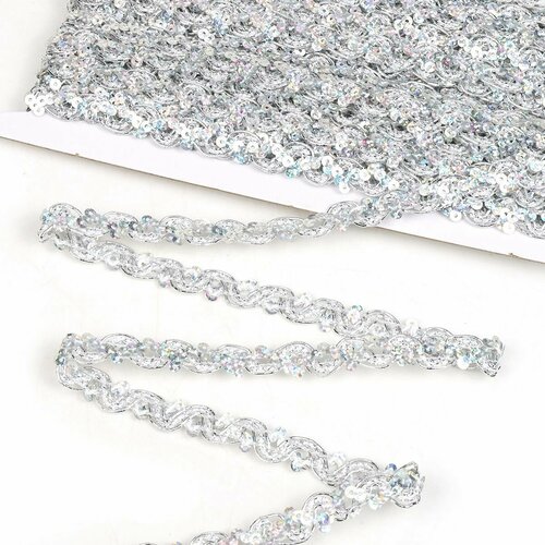 Тесьма отделочная металлизированная шир.10 мм цв. серебро (13,7 метров)