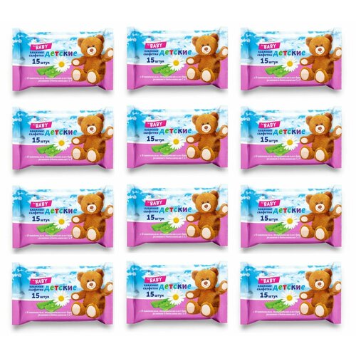 Новые горизонты Влажные салфетки Baby с экстрактом Ромашки, Алоэ, 15 шт, 12 уп