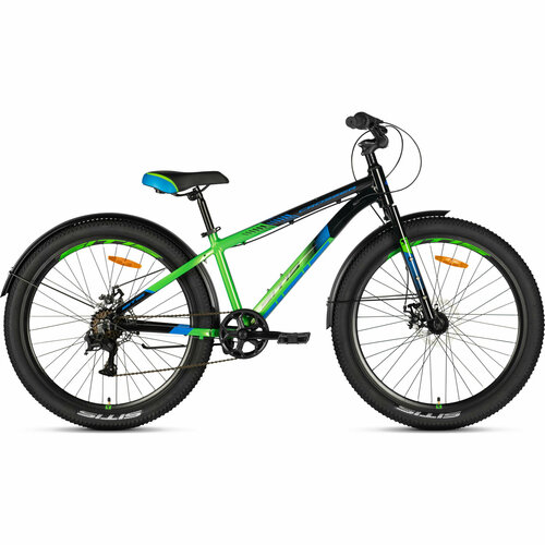 Велосипед горный SITIS CROSSER Rigid SCR26MD 26" (2024), хардтейл, ригид, детский, для мальчиков, алюминиевая рама, 7 скоростей, дисковые механические тормоза, цвет Black-Green-Navy, черный/зеленый/синий цвет, размер рамы 13,5", для роста 150-160 см