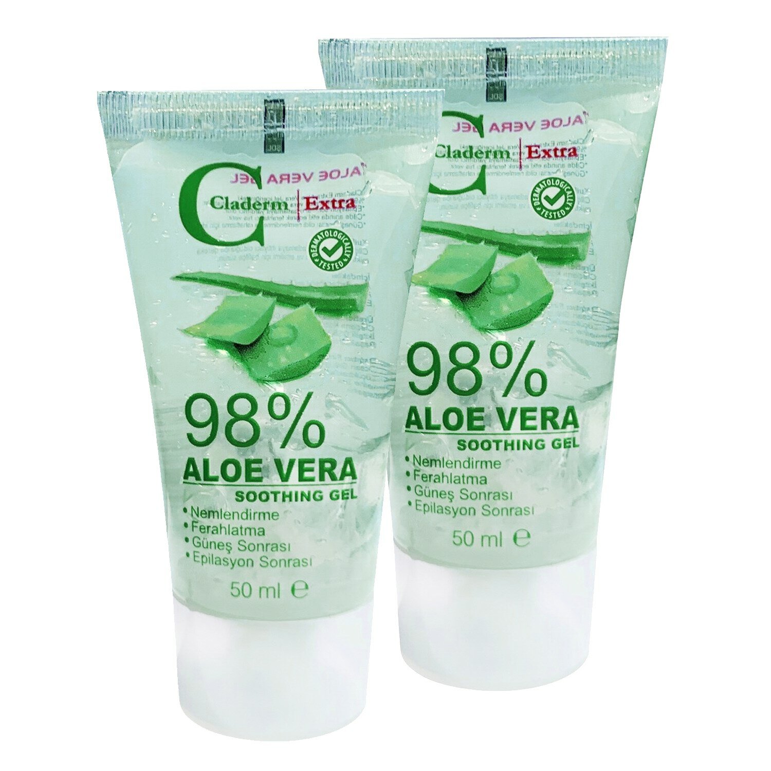 Гель для лица и тела Claderm 98% Aloe Vera Soothing gel 98% Алоэ Вера Успокаивающий и Увлажняющий 50 мл 2шт 8682983380731/набор