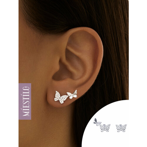 Серьги MIESTILO, серебро, 925 проба, родирование, фианит, размер 10 мм, длина 1.7 см, , серебристый