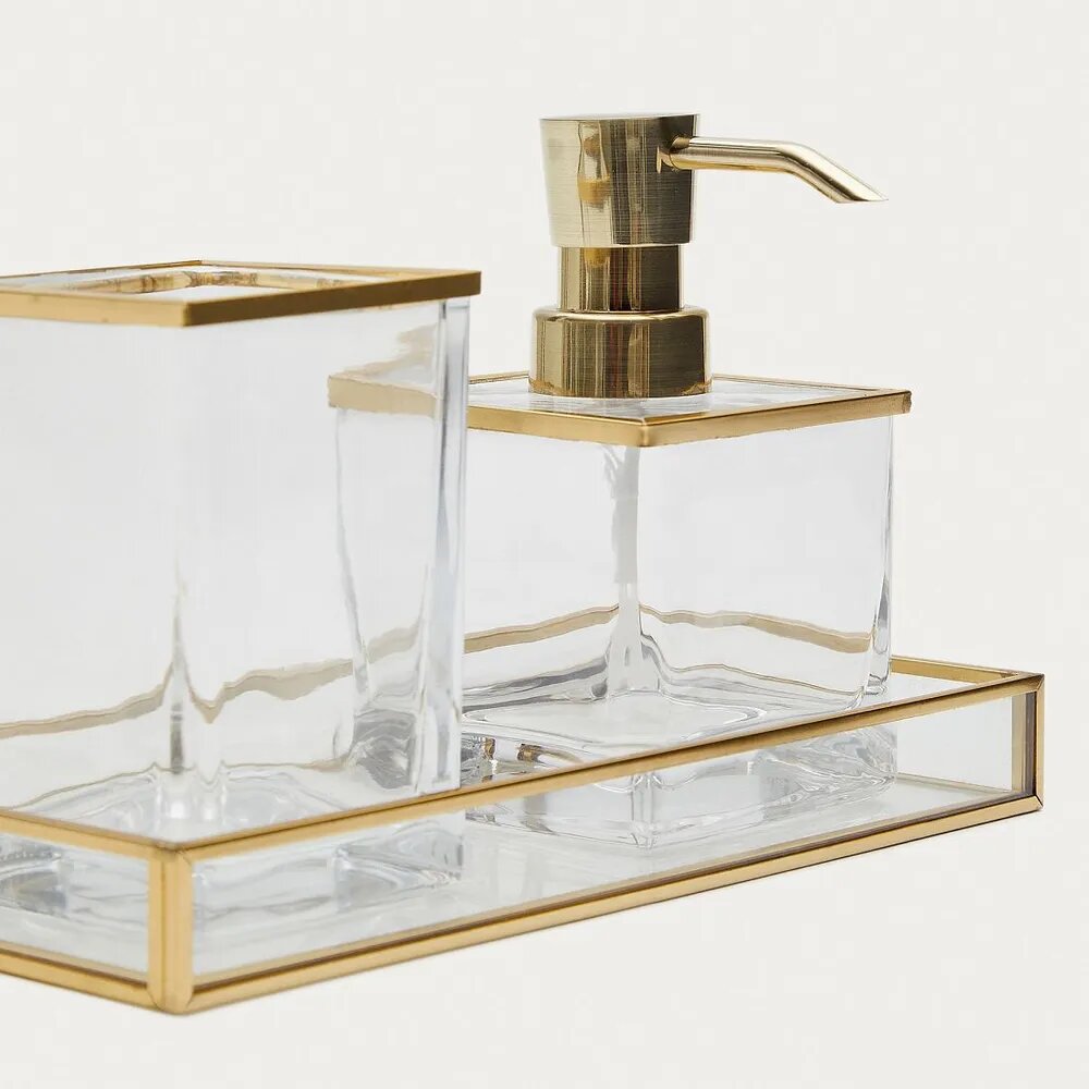 фото Soanet Поднос из стекла и металла с золотистой отделкой