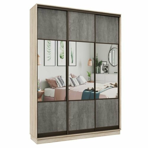 Шкаф-купе ЛофтКлассика Дуб сонома Бетон с зеркалами ЛДСП С полками для дома дачи спальни гостиной прихожей дачи спальни гостиной прихожей 2100х2400х600 мебельный РАЙ 38560₽