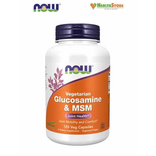 NOW Vegatarian Glucosamine & MSM 120 капсул, витамины для суставов артра, Глюкозамин и МСМ, сера, метилсульфонилметан