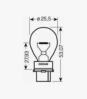 Лампа автомобильная вспомогательного освещения OSRAM ORIGINAL LINE P27W, 27 Вт 12 В (цоколь W2.5x16d), 1 шт; 3156