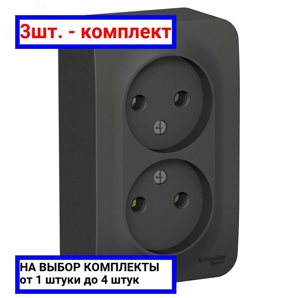 3шт. - Розетка BLANCA наружная двойная, без заземления, без шторок, с изолирующей пластиной, 16А, 250В, антрацит / Systeme Electric; арт. BLNRA000216; оригинал / - комплект 3шт