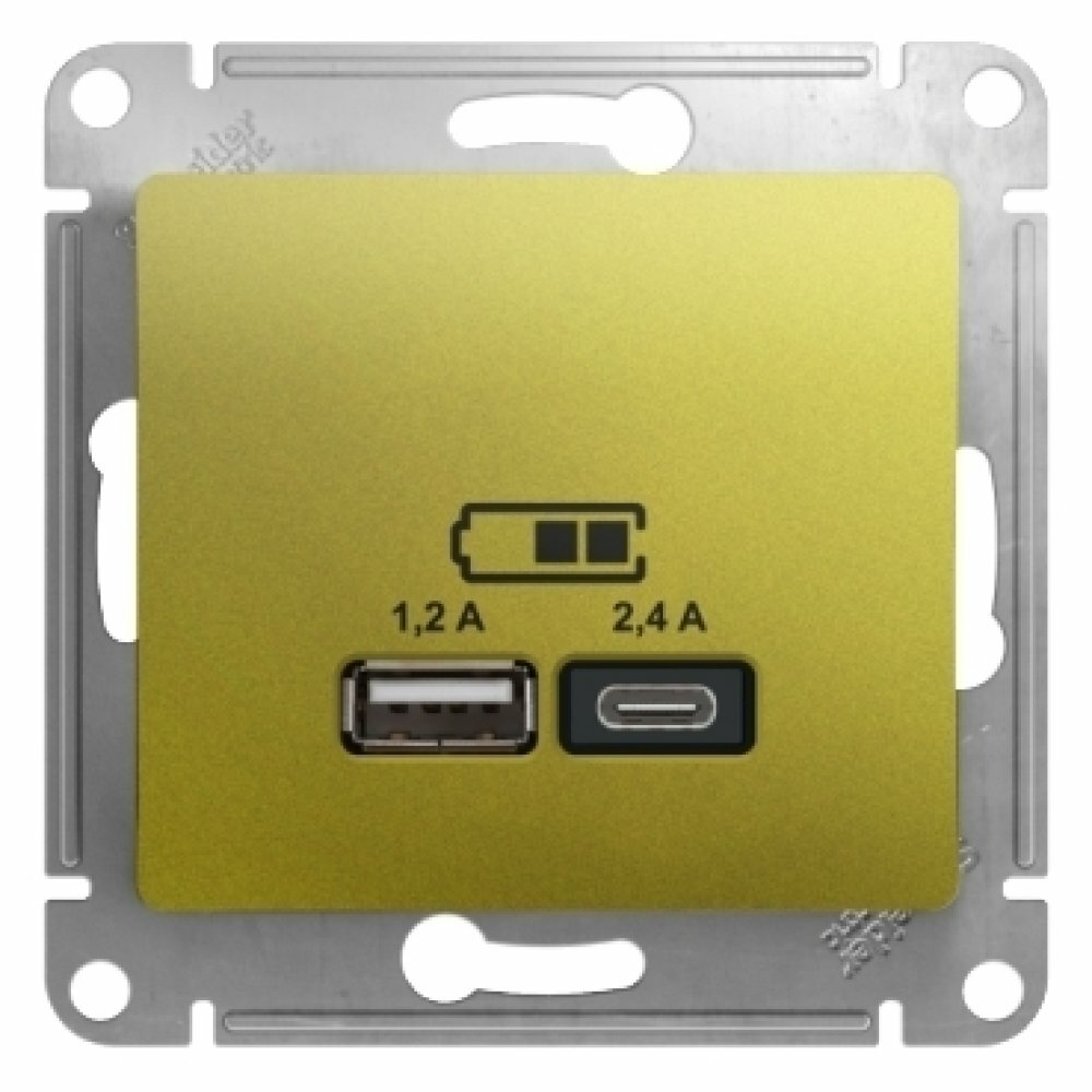 Розетка USB A+С 5В/2,4 А 2х5В/1,2А механизм Systeme Electric (Schneider Electric) Glossa, фисташковый - фото №3
