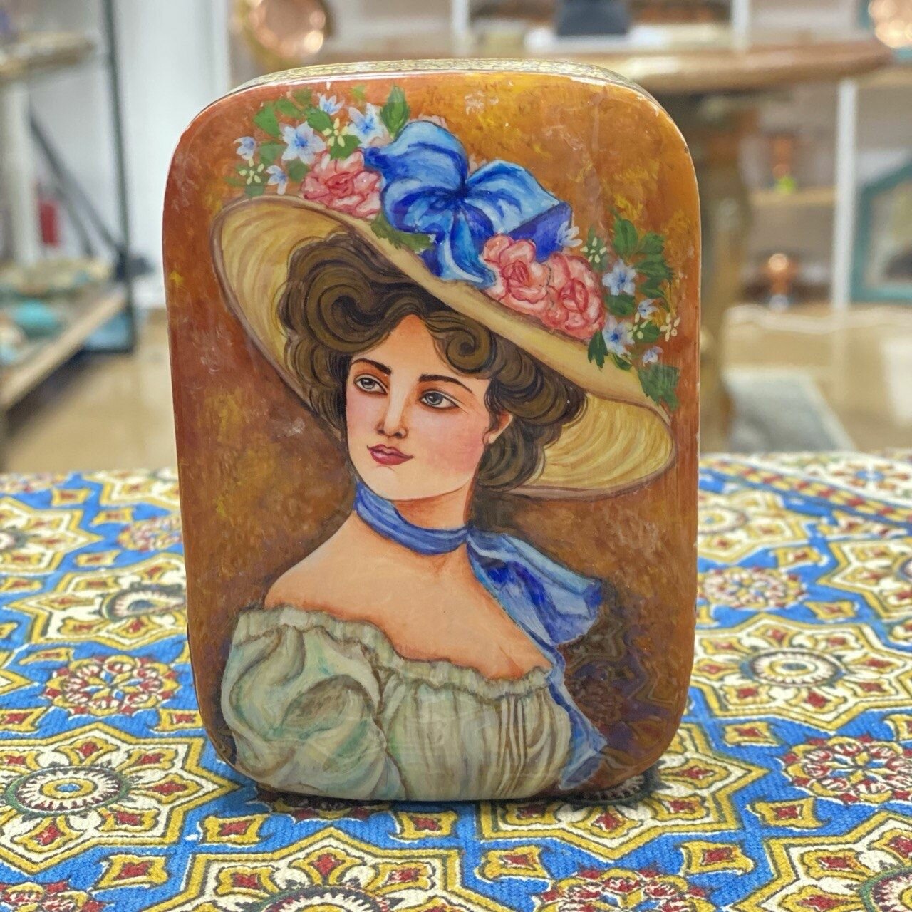 Чехол-футляр "Персидский базар", ручная работа, для карт, дерево, бирюзовый/горчичный/розовый/синий