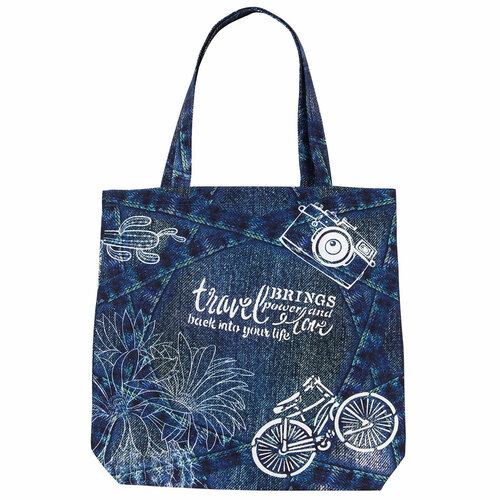 Сумка шоппер Павловопосадская платочная мануфактура, фактура зернистая, белый, синий