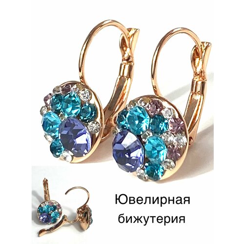 Серьги Florento хрусталь кристалл кристаллы Swarovski размер 13 мм бирюзовый 1104₽
