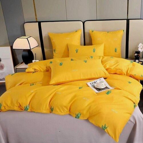 Изображение товара Комплект постельного белья Amber Ariel "Кактусы", сатин, евро, хлопок, желтый