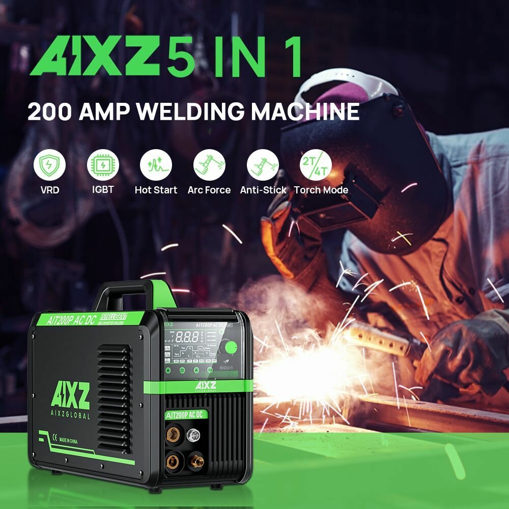 фото AIXZ Алюминиевый сварщик, AC/DC HF Tig с импульсом 4 в 1 сварочный аппарат, AIT200P MMA/ARC 2T 4T