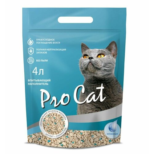 Наполнитель для кошачьего туалета PRO CAT впитывающий минеральный с силикагелем 2кг 1430₽