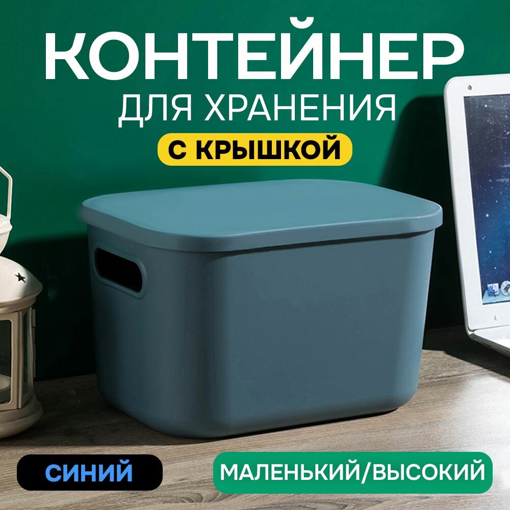 Контейнер с крышкой для хранения пластиковый цветной SH179 (синий высокий маленький)