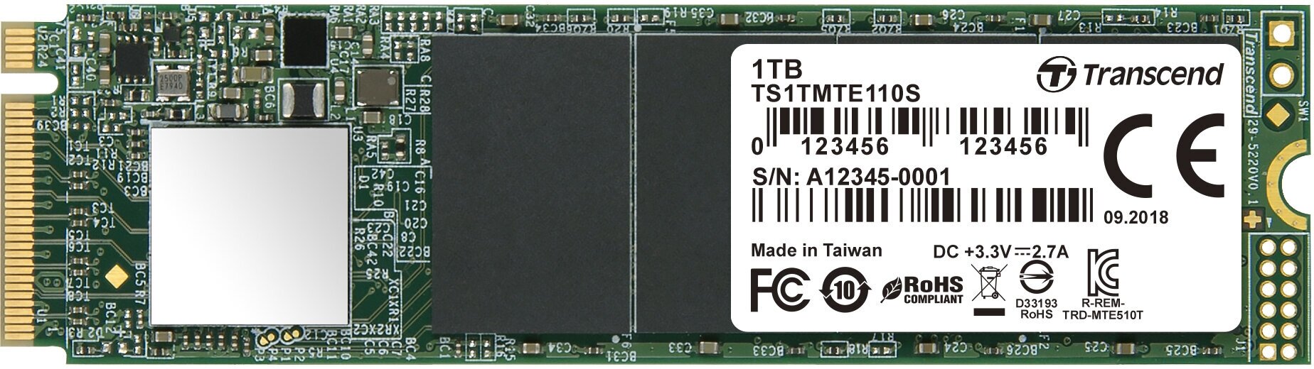 Твердотельный накопитель SSD Transcend TS1TMTE110S 1ТБ, M.2 2280, PCI-E 3.0 x4, NVMe
