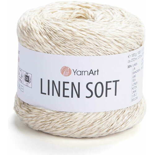 Пряжа YarnArt Linen soft кремовый (7302), 30%лён/36%вискоза/34%хлопок, 272м, 100г, 1шт Alize