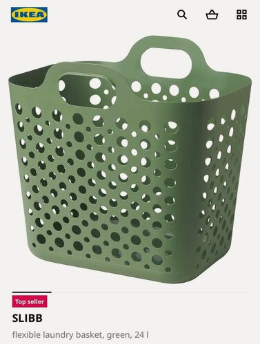 Изображение товара Корзина для белья IKEA SLIBB, гибкая, зеленая, полипропилен, 24л