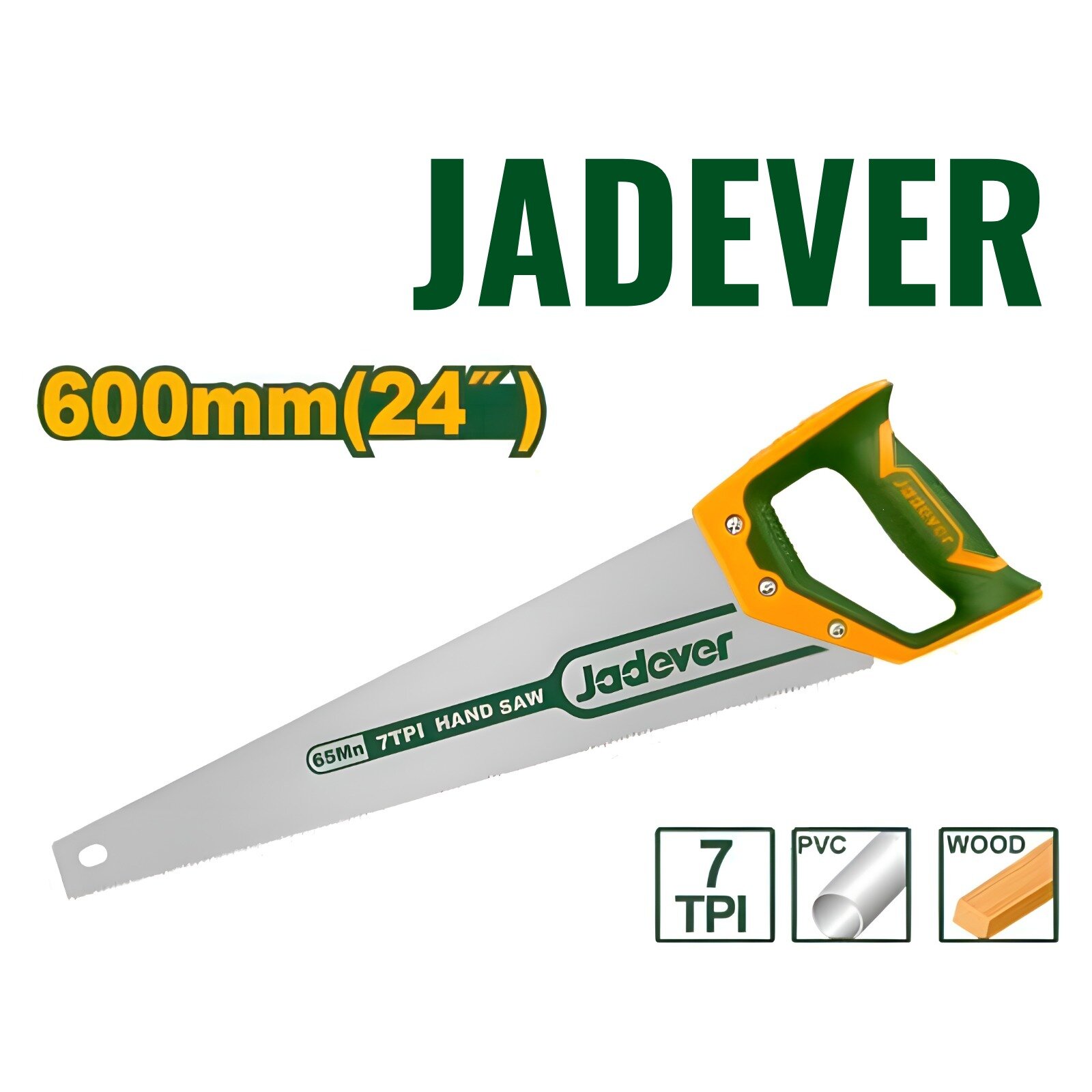 Ножовка по дереву JADEVER, длина 600 мм, шаг зуба 7 TPI, биметалл 65 Mn