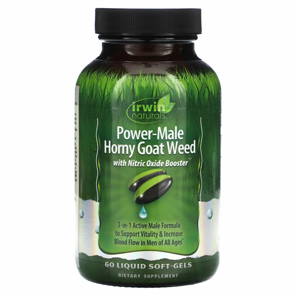 Irwin Naturals, Power-Male Horny Goat Weed, с бустером оксида азота, 60 желатиновых капсул