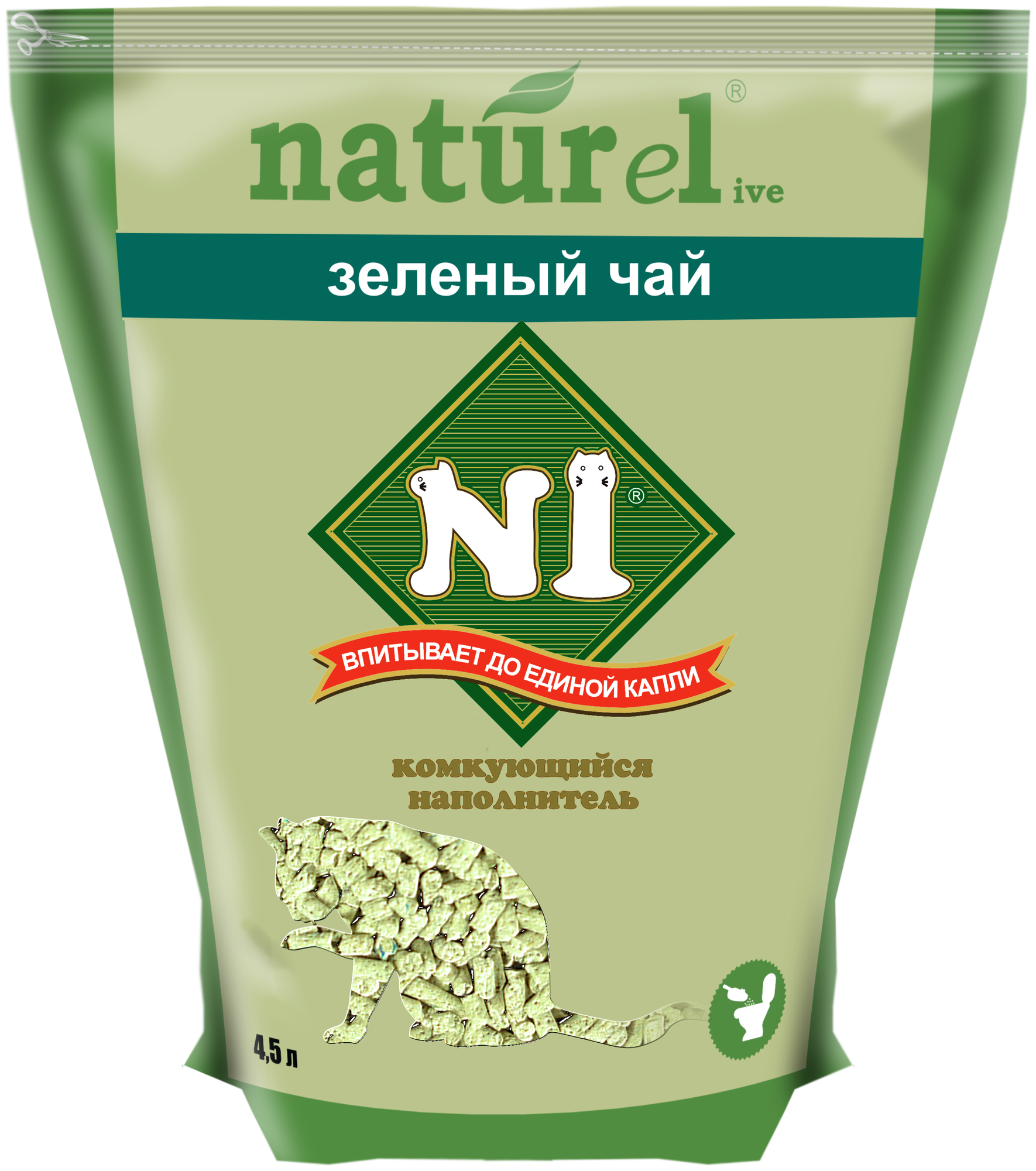 Наполнитель №1 NATUREL комкующийся древесный с зеленым чаем (4,5 л)