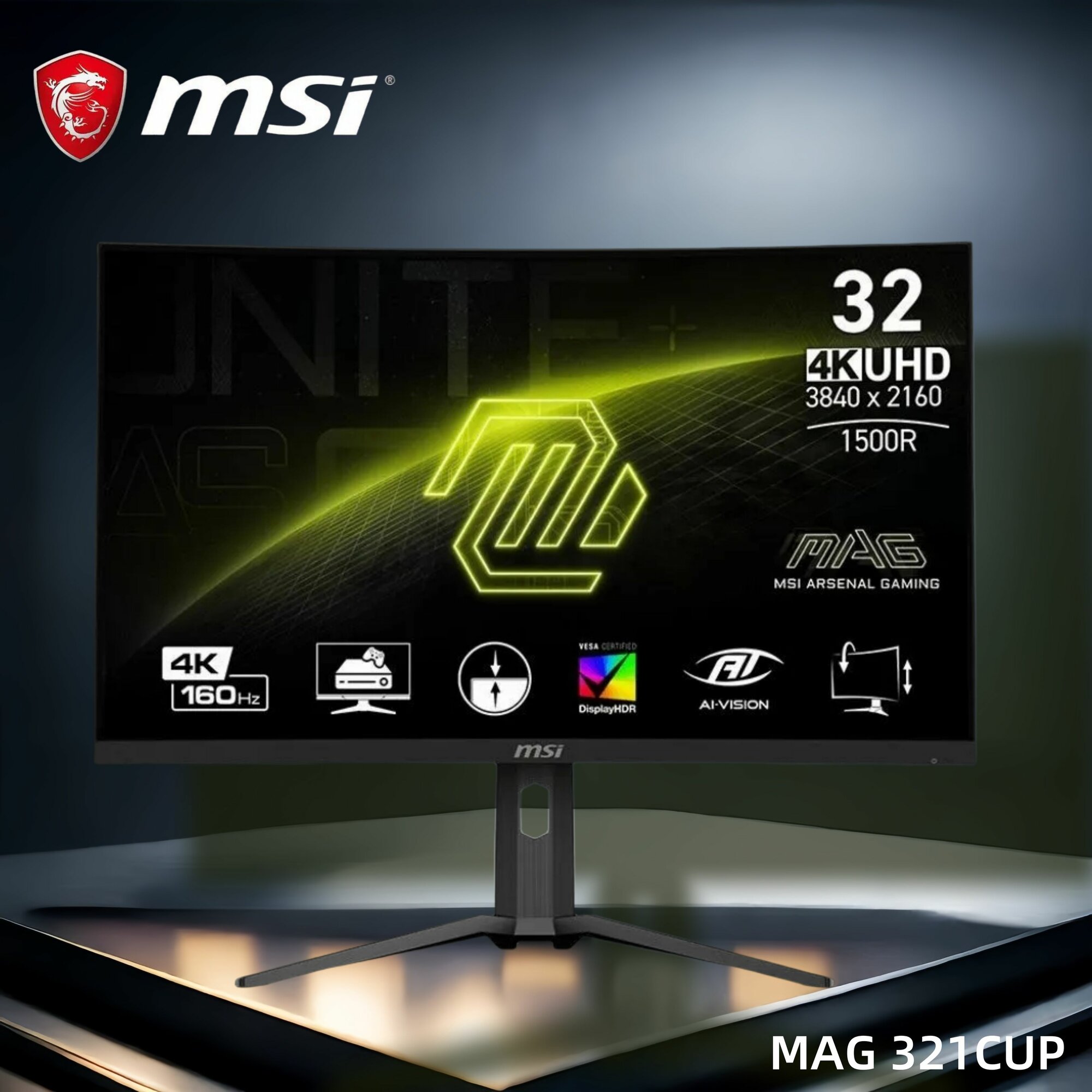 MSI 32" Монитор MAG 321CUP, 3840 x 2160 (UHD) Curve 1500R VA 4K 160Hz 1 мс MPRT HDR 400 Игровые мониторы чёрный