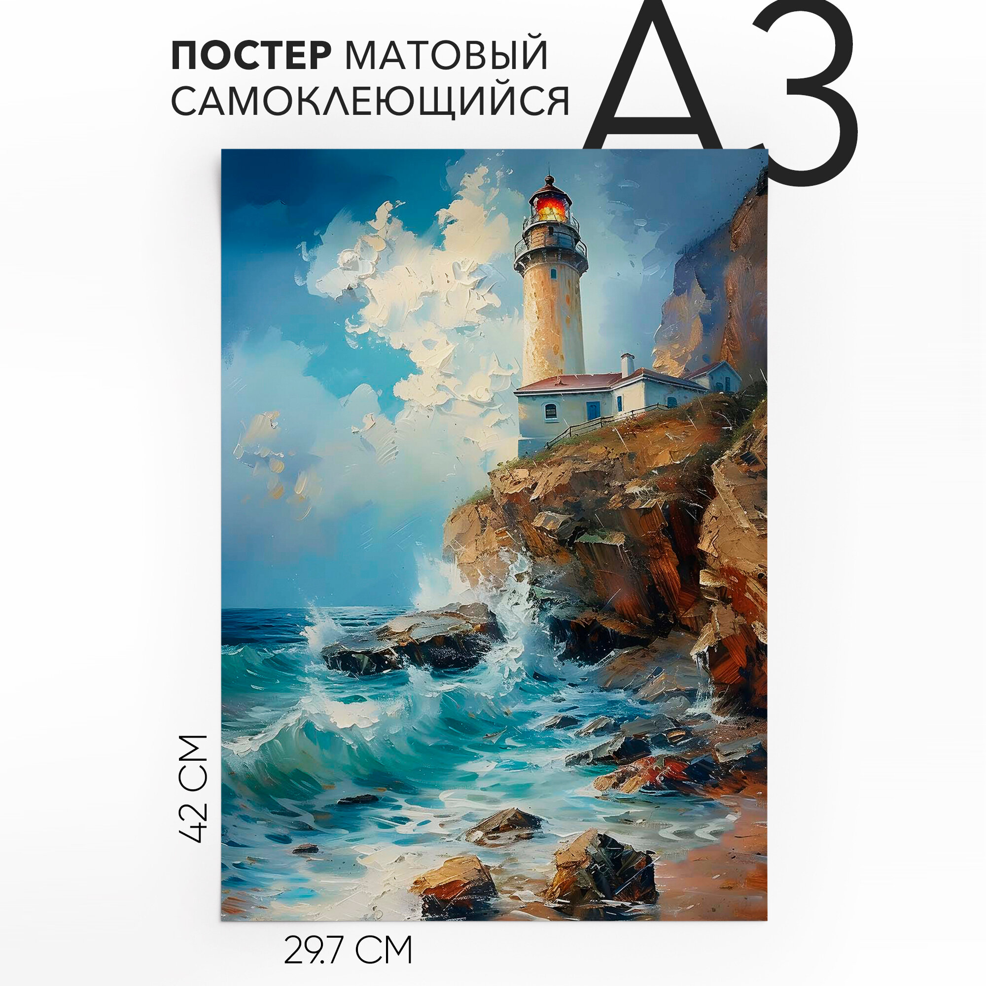 Постеры плакаты самоклеящийся A3 Маяк, влагостойкий, для декора