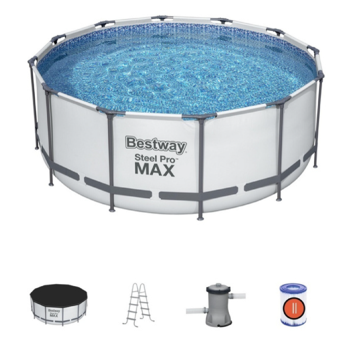 Каркасный бассейн Steel Pro Max 366 х 122см, 10250 л, фил.-насос 2006л/ч, лестница, тент