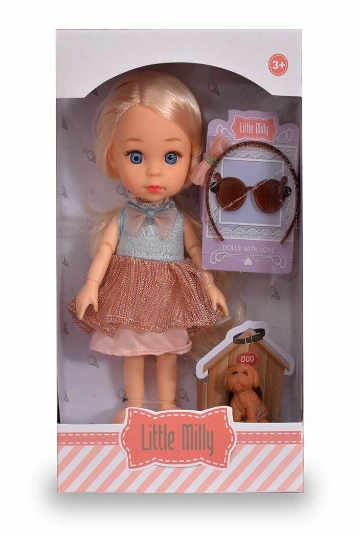Кукла КНР "Little Milly", 16 см, с питомцем и аксессуарами, ободок, очки, в коробке