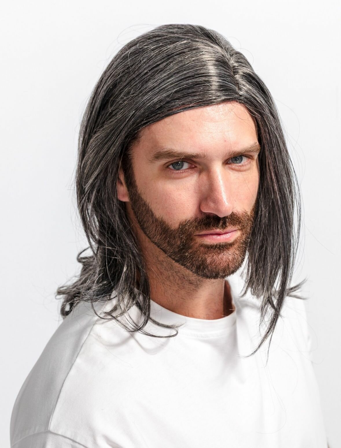 Парик мужской седой длинный — фото 1