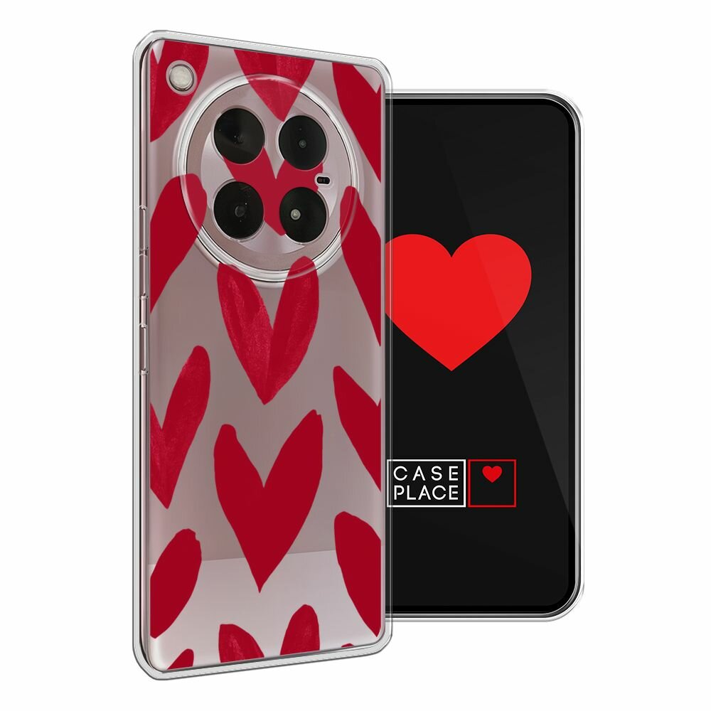 Чехол на Infinix Zero 40 4G / Инфиникс Зеро 40 4G с принтом "Красные сердечки рисунок - 14 февраля", прозрачный — фото 1