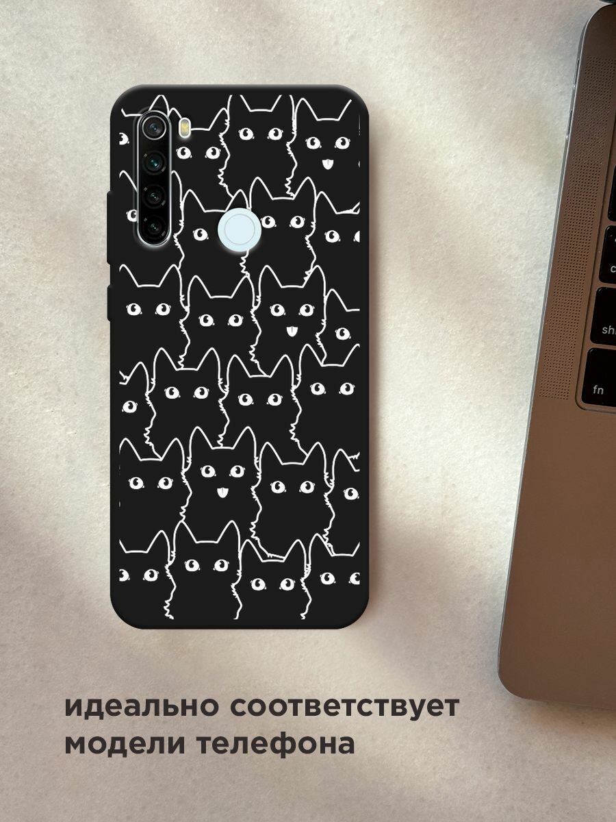 Черный матовый чехол на Xiaomi Redmi Note 8T / Сяоми Редми Нот 8Т с принтом "Множество котиков" — фото 1