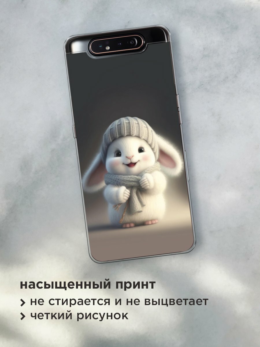 Чехол на Samsung Galaxy A80 / Самсунг Гэлакси A80 с принтом "Белый крольчонок в шапке" — фото 1