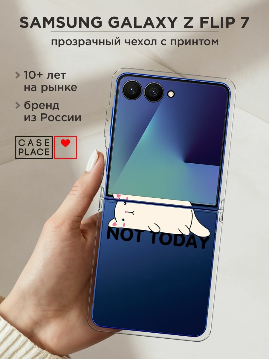 Чехол на Samsung Galaxy Z Flip 7 / Самсунг Z Флип 7 с принтом "Cat not today", прозрачный