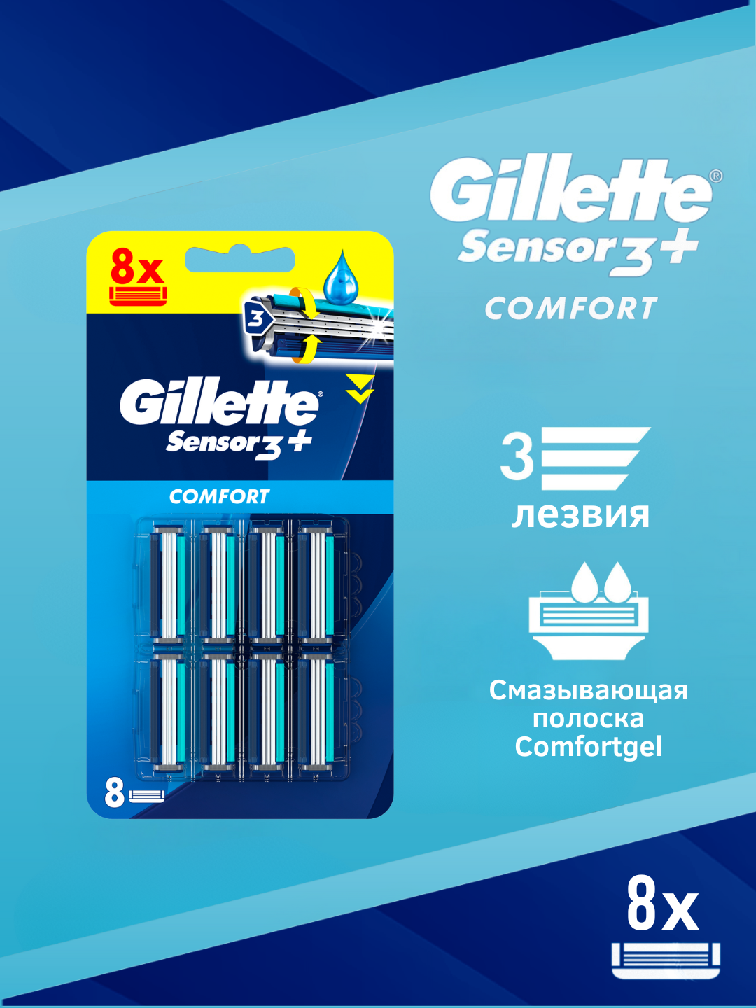 Сменные кассеты для Gillette Sensor 3 Plus Comfort, 8 кассет