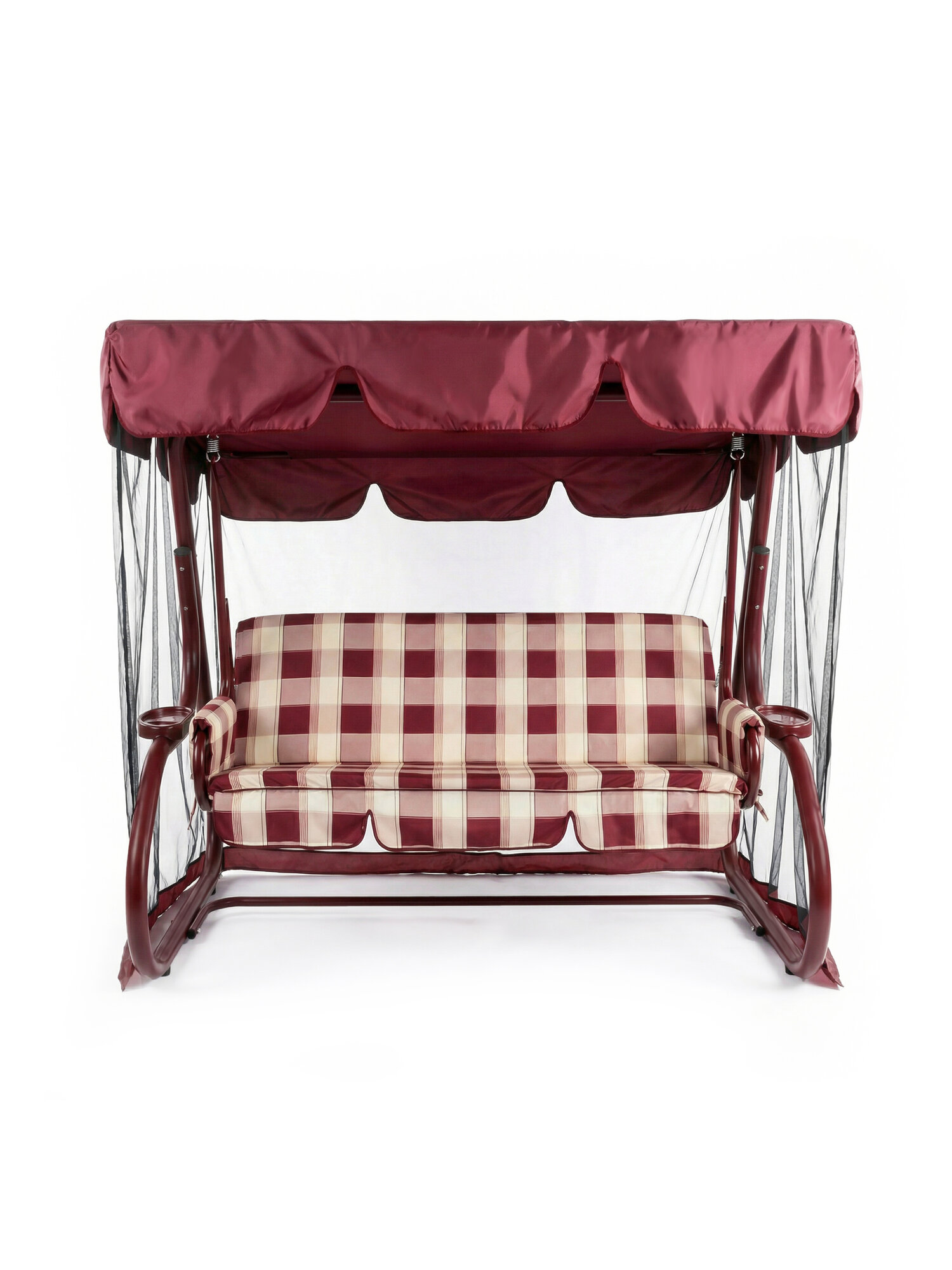 Качели садовые KALYMERA "Дубай", 3-х местные, с тентом и регулировкой спинки, бордовые — фото 1