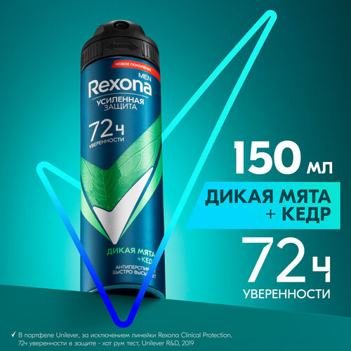 мужской дезодорант антиперспирант rexona men motion sense жаркая мята и кедр 150мл Антиперспирант-спрей мужской Rexona Men Дикая мята и Кедр, без спирта и парабенов, 150 мл