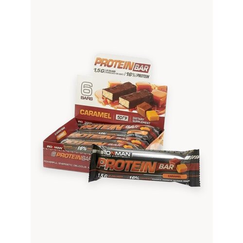 Протеиновый батончик IronMan PROTEIN BAR, с коллагеном, карамель, 6шт