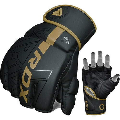 Перчатки тренировочные RDX Grappling F6 M, черный, золотой матовый перчатки тренировочные rdx grappling f6 xl черный белый матовый