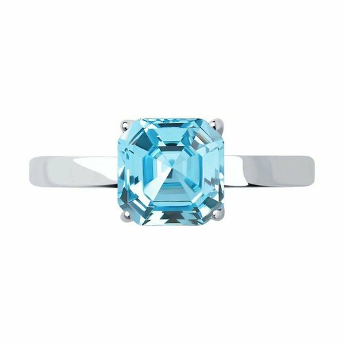 фото Кольцо tosya, серебро, 925 проба, кристаллы swarovski, размер 15.5, голубой, серый