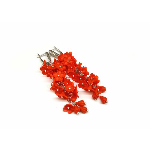 фотошторы цветы мака ш150xв200 см 2шт атлас на тесьме Серьги , оранжевый, красный