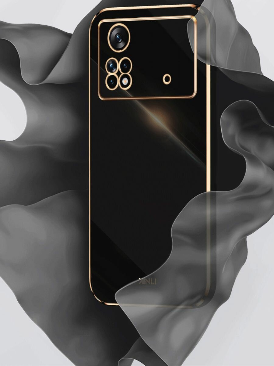 6D Силиконовый чехол бампер с защитой камеры на Xiaomi Poco M4 Pro 4G Черный — фото 1