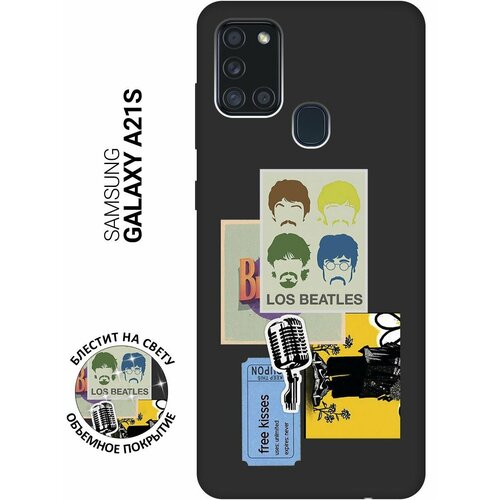 Матовый Soft Touch силиконовый чехол на Samsung Galaxy A21s, Самсунг А21с с 3D принтом Beatles Stickers черный матовый soft touch силиконовый чехол на samsung galaxy a21s самсунг а21с с 3d принтом infinity w черный