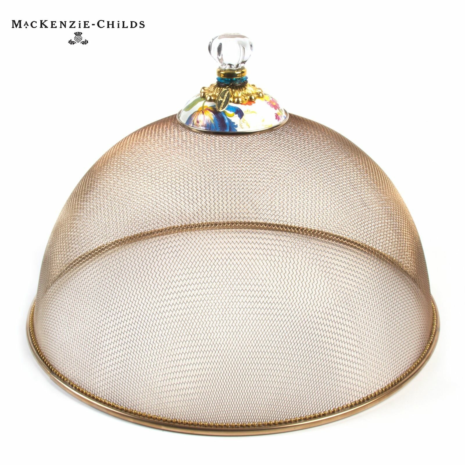 Крышка сетка для блюд, 38х27 см, MacKenzie-Childs, Flower Market, защита от насекомых, черно-белая, клетка, ручная роспись металл, бронза