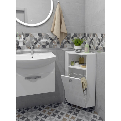 Шкаф для ванной комнаты, REGENT style, ПеналВиола1корзина 1ниша /угловой, цвет белый, 86*37.5*37.5