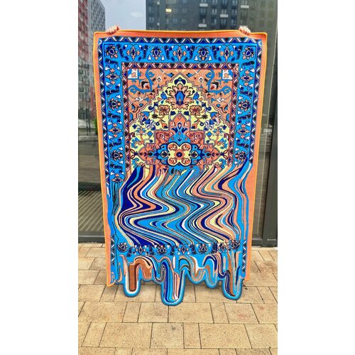 Ковёр дизайнерский для пола зала гостиной 2x1,1 метр, голубой