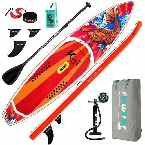 Надувная доска SUP board с веслом и страховочным лишем / Сап доска для серфинга 350*84*15 FUNWATER KOI 11,6 Рыба Карп